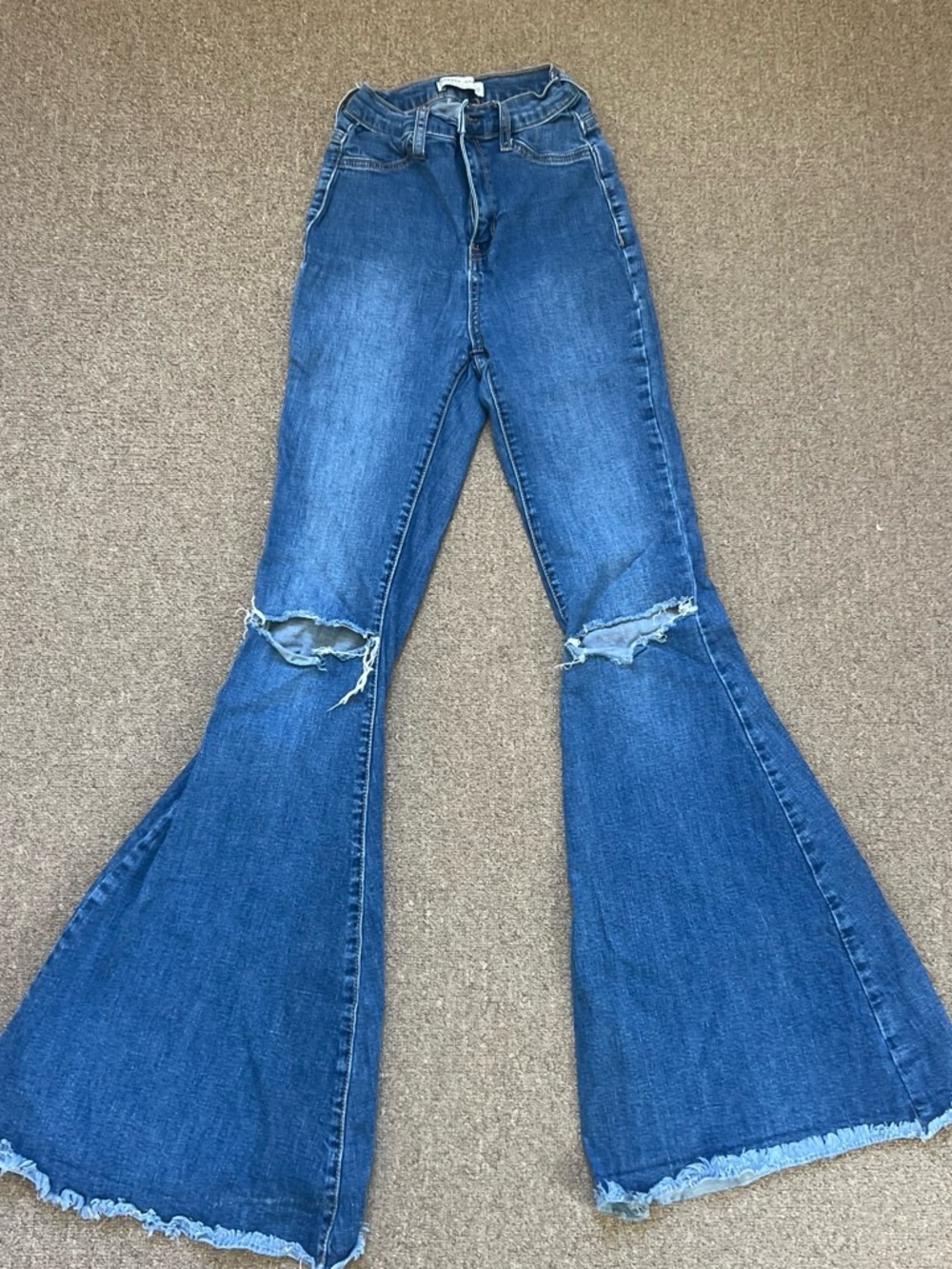 Women's High-Rise Distressed Flare Jeans - Blue